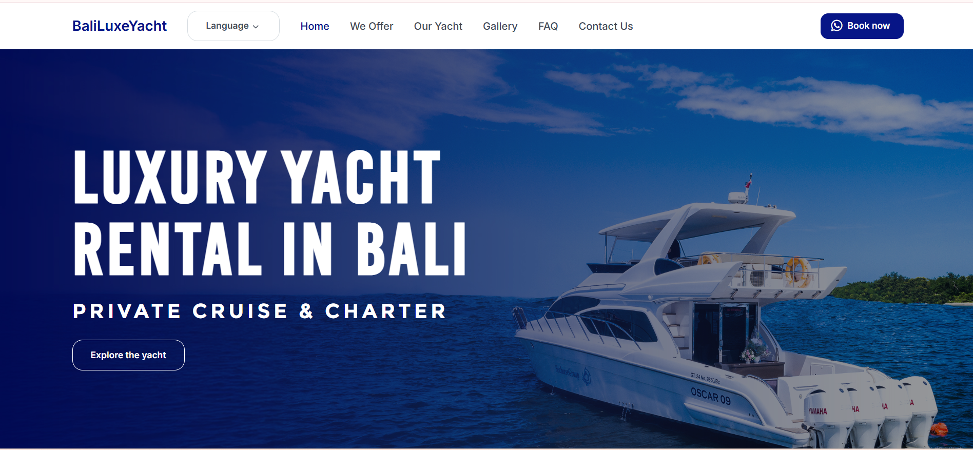 Screenshot of the baliluxeyacht.com homepage