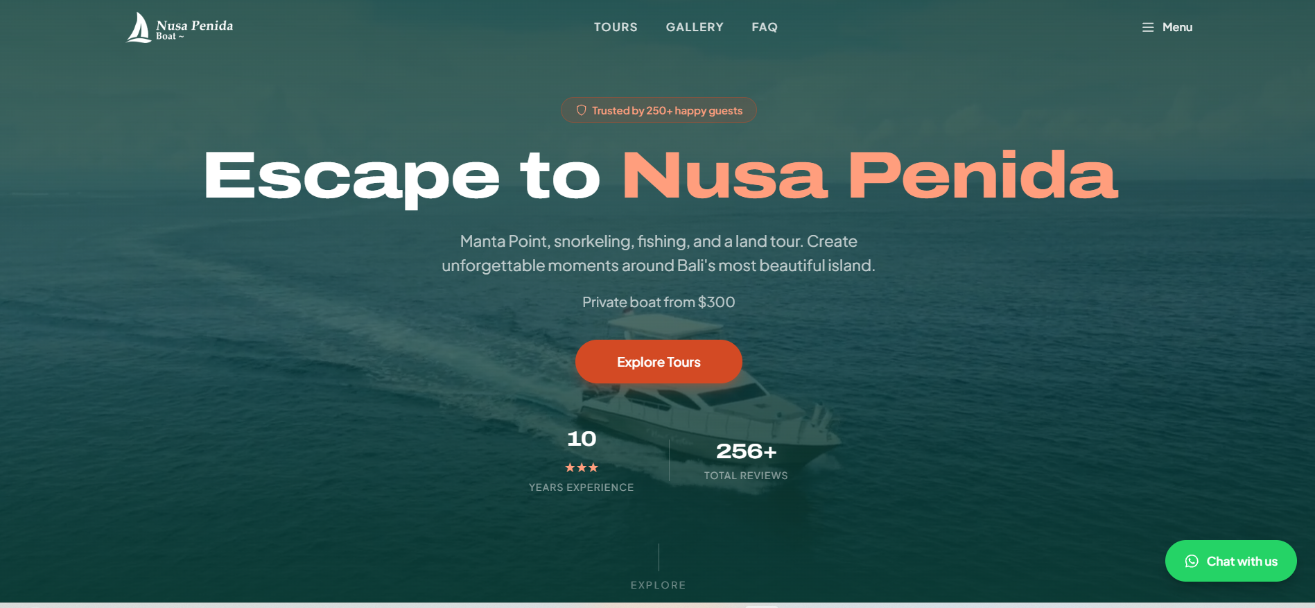 Screenshot of the Nusa Penida tour website